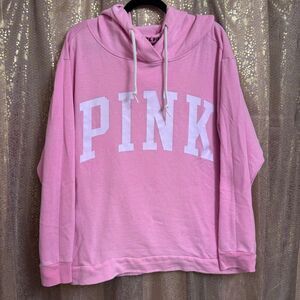 PINK Victorias Secret Light Pink White Logo Pullover Hoodie Sweater Large